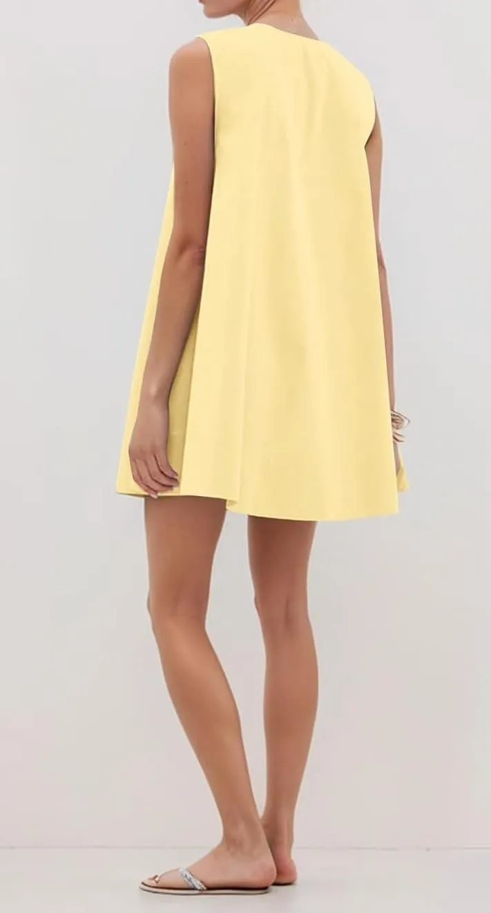 Bubble Babydoll Dress for Women Sleeveless Ruched U Neck Tank Mini Dresses Casual Summer Puffy Dress