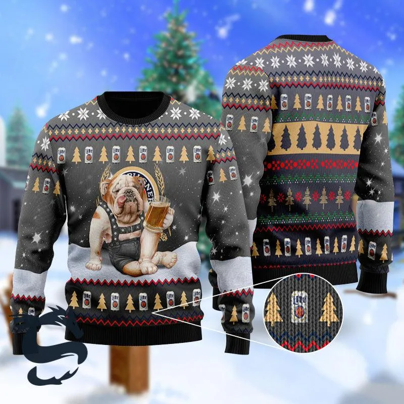 Bulldog Drink Lite Beer Christmas Sweater