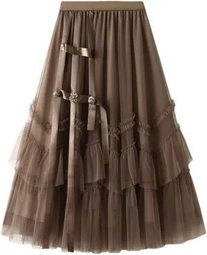 Cake Tulle Skirt Women Midi Long High Waist A Line Skirt Party Skirts