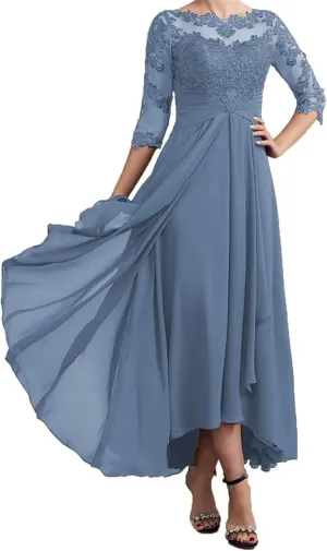 Chiffon A Line Mother of The Bride Groom Dresses for Wedding with Lace Appliques Formal Gowns