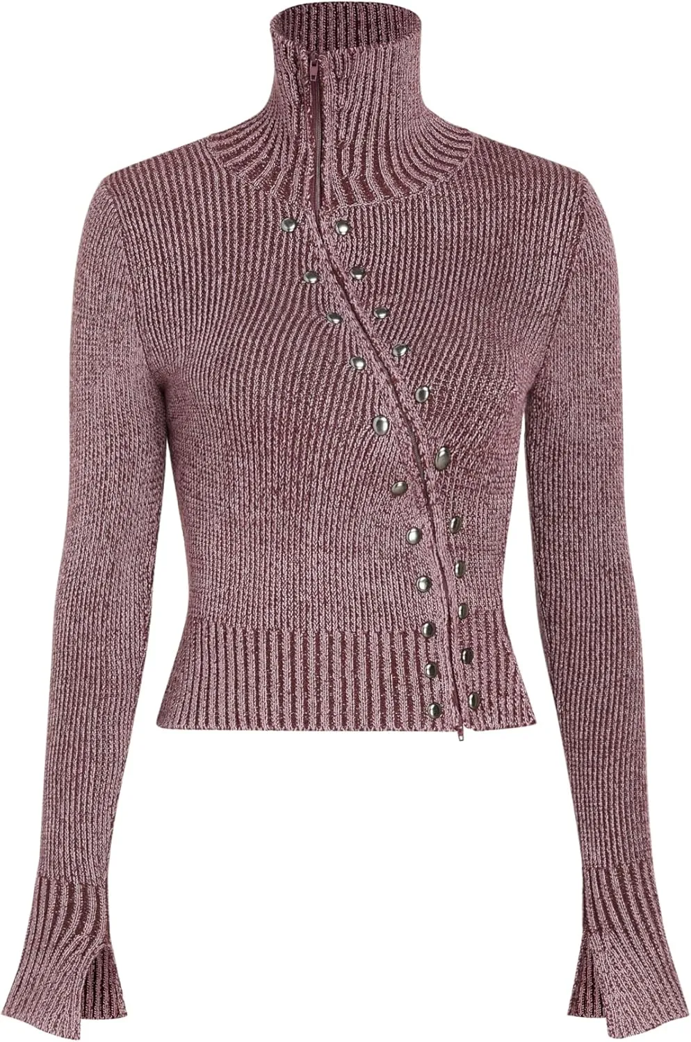 CIDER Stand Collar Rivet Zipper Cardigan