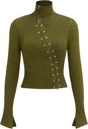 CIDER Stand Collar Rivet Zipper Cardigan