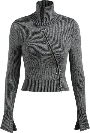 CIDER Stand Collar Rivet Zipper Cardigan
