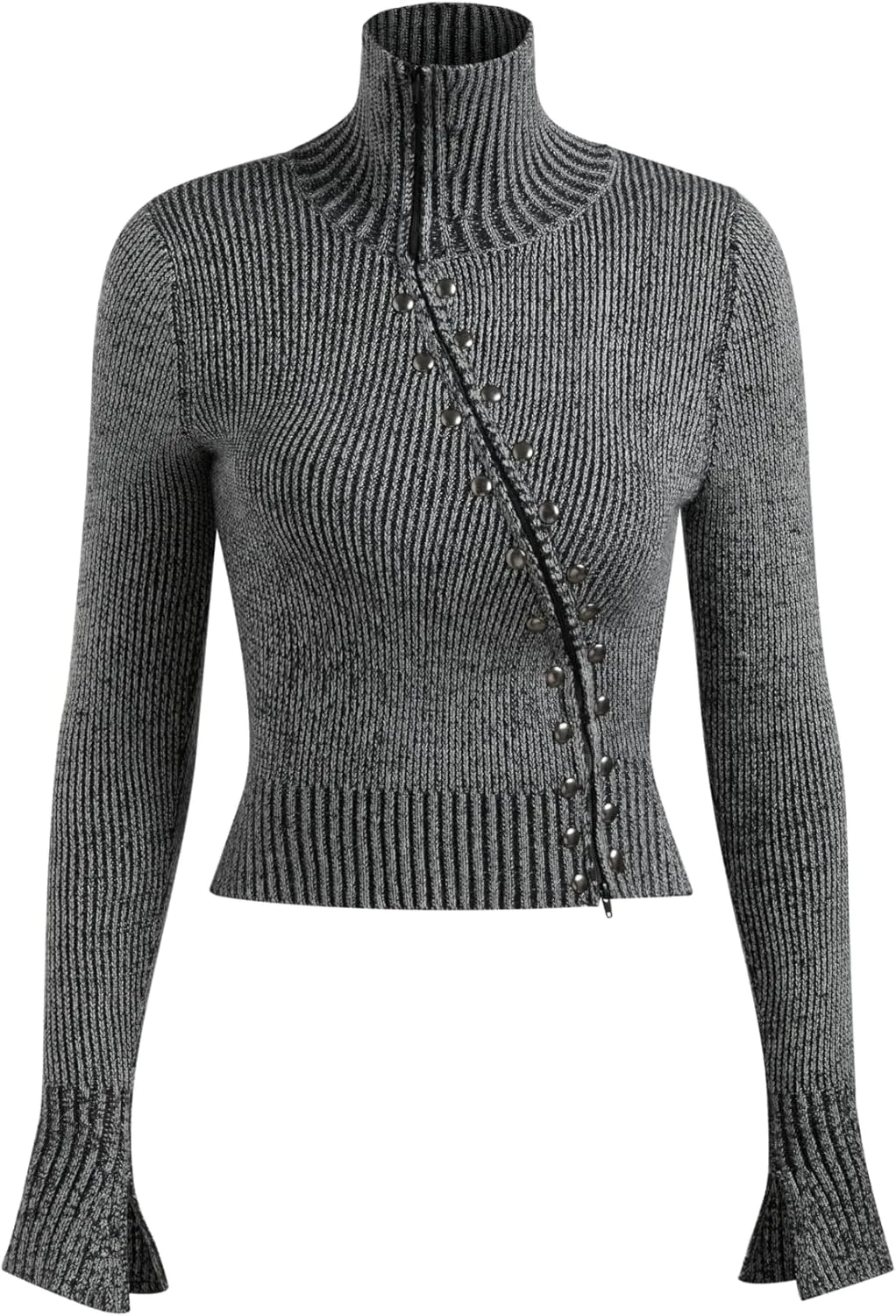 CIDER Stand Collar Rivet Zipper Cardigan