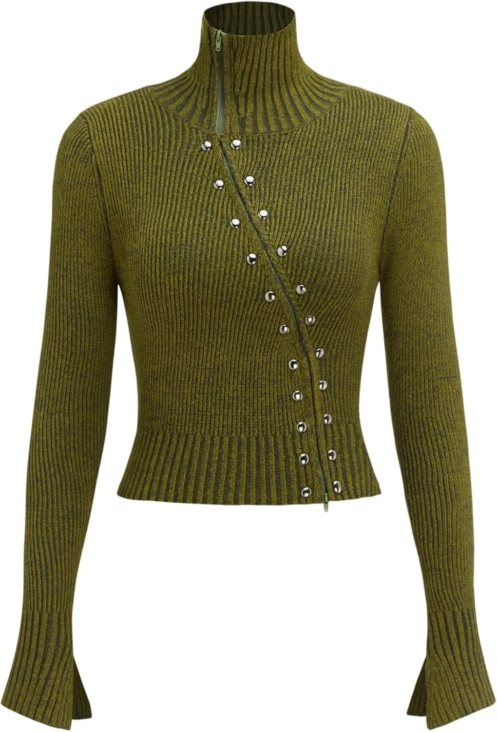 CIDER Stand Collar Rivet Zipper Cardigan