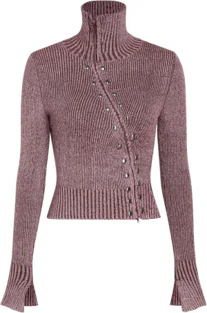 CIDER Stand Collar Rivet Zipper Cardigan