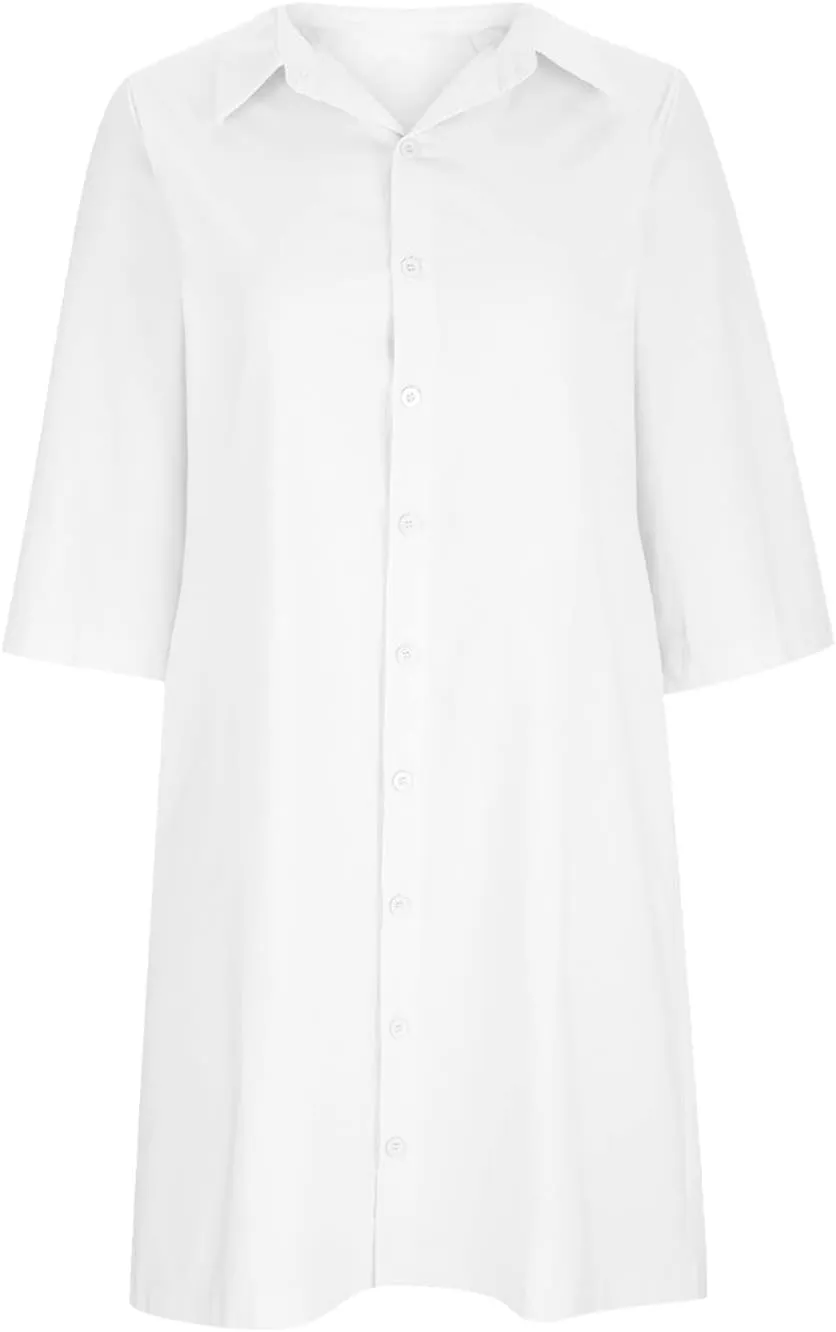 Cotton Linen Shirt Dress for Women Button Down 1/2 Sleeve Lapel Midi Dresses Summer Beach Travel Vacation Outfit 2025
