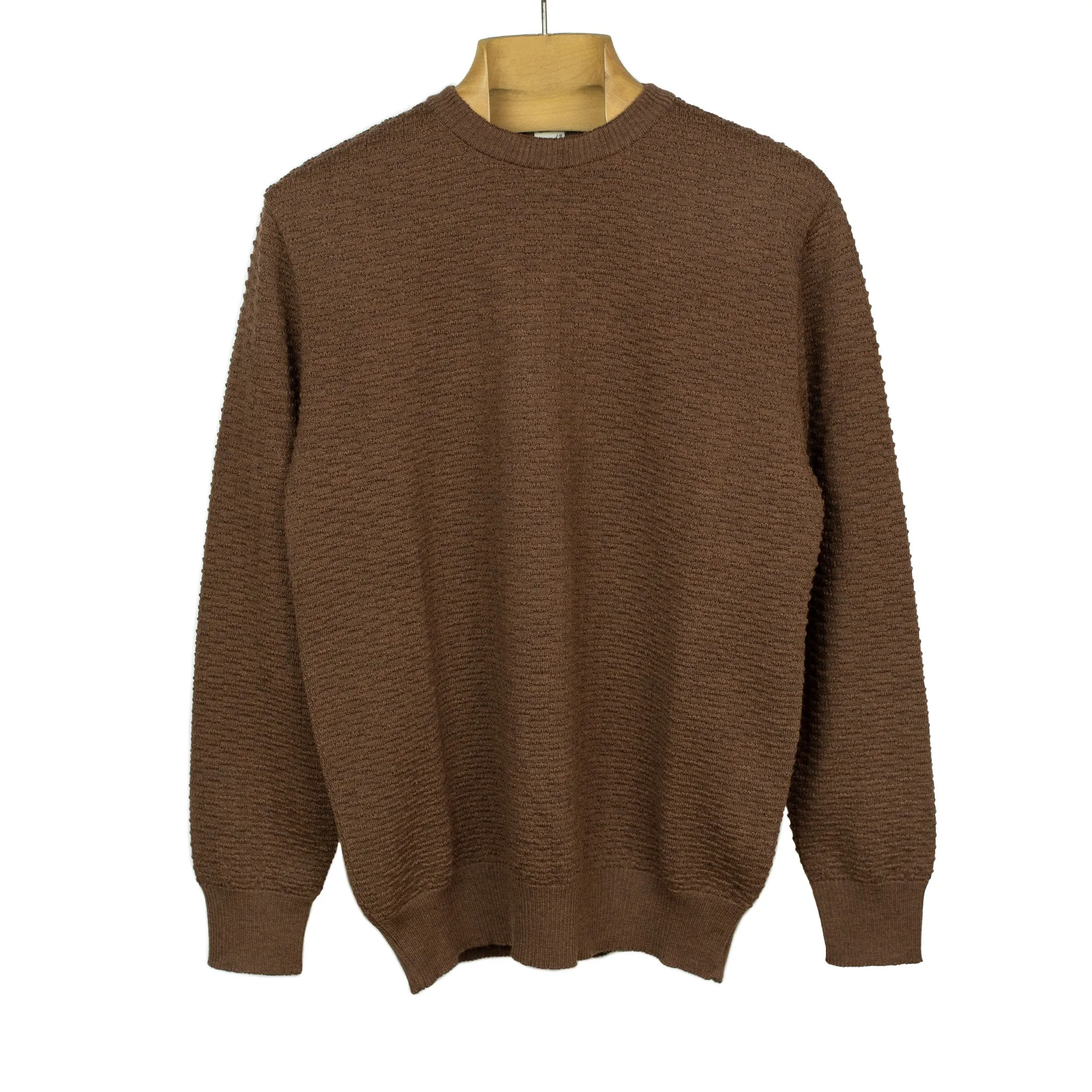 Dash stitch lightweight crewneck sweater in rusty brown merino wool (restock)