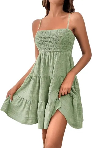 DBFBDTU Women's Mini Dresses Sleeveless Camisole Robe Solid Color Corset Slip Dress