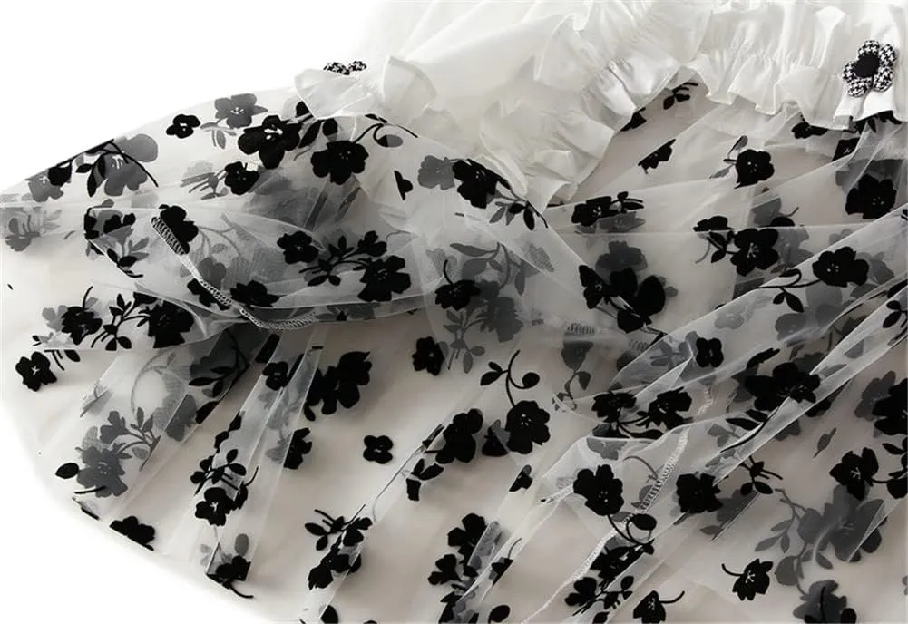 Design Irregular Skirt with Flower Women Tulle Summer Midi Skirt