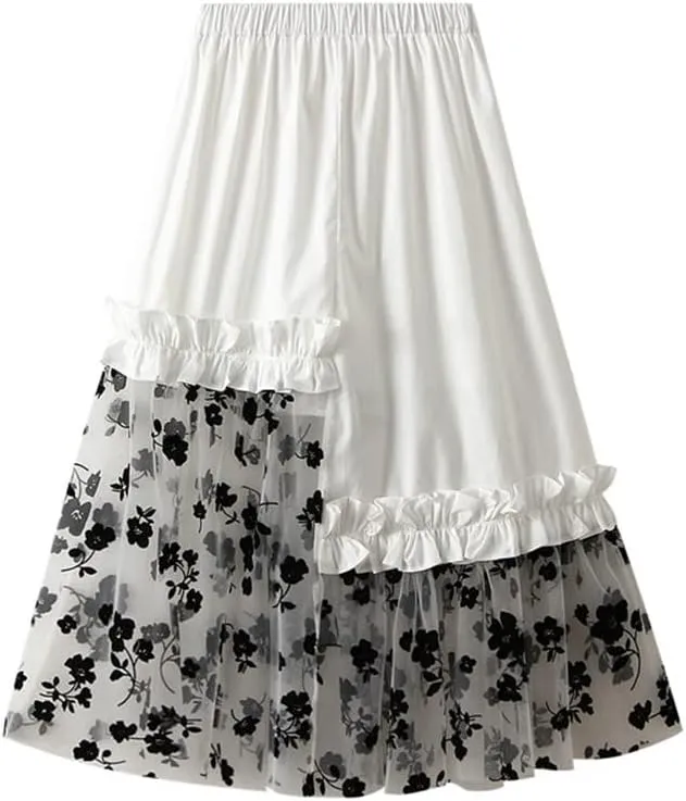 Design Irregular Skirt with Flower Women Tulle Summer Midi Skirt