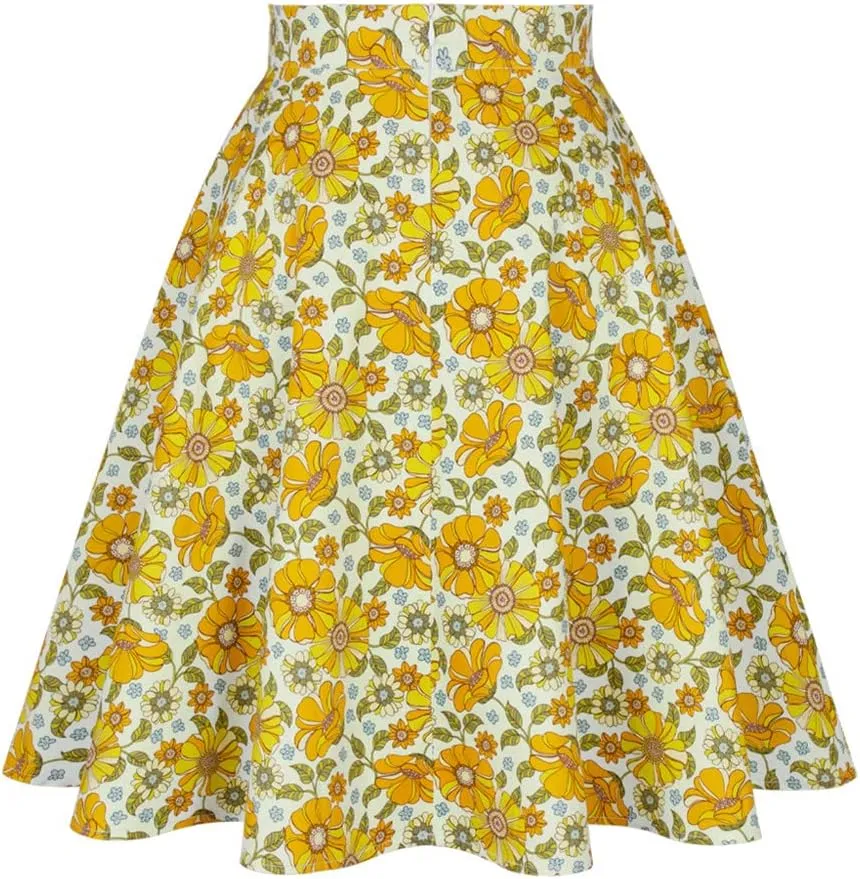 Design Vintage Retro Floral Printed A Line Skirt High Waist Poplin Cotton Summer Skirts for Women