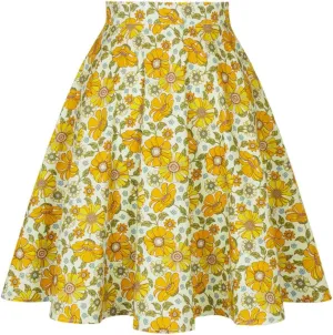 Design Vintage Retro Floral Printed A Line Skirt High Waist Poplin Cotton Summer Skirts for Women