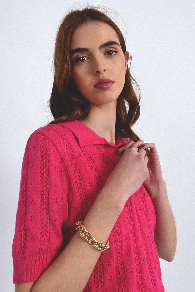 EMILIA POLO SWEATER - FUCHSIA