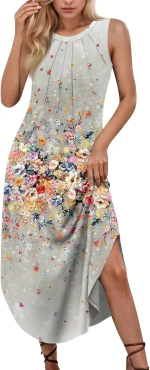 Fitness Summer Trendy Sundress for Women Oversized Sleeveless O-Neck Print Dress Lady Cosy Baggys Dresses