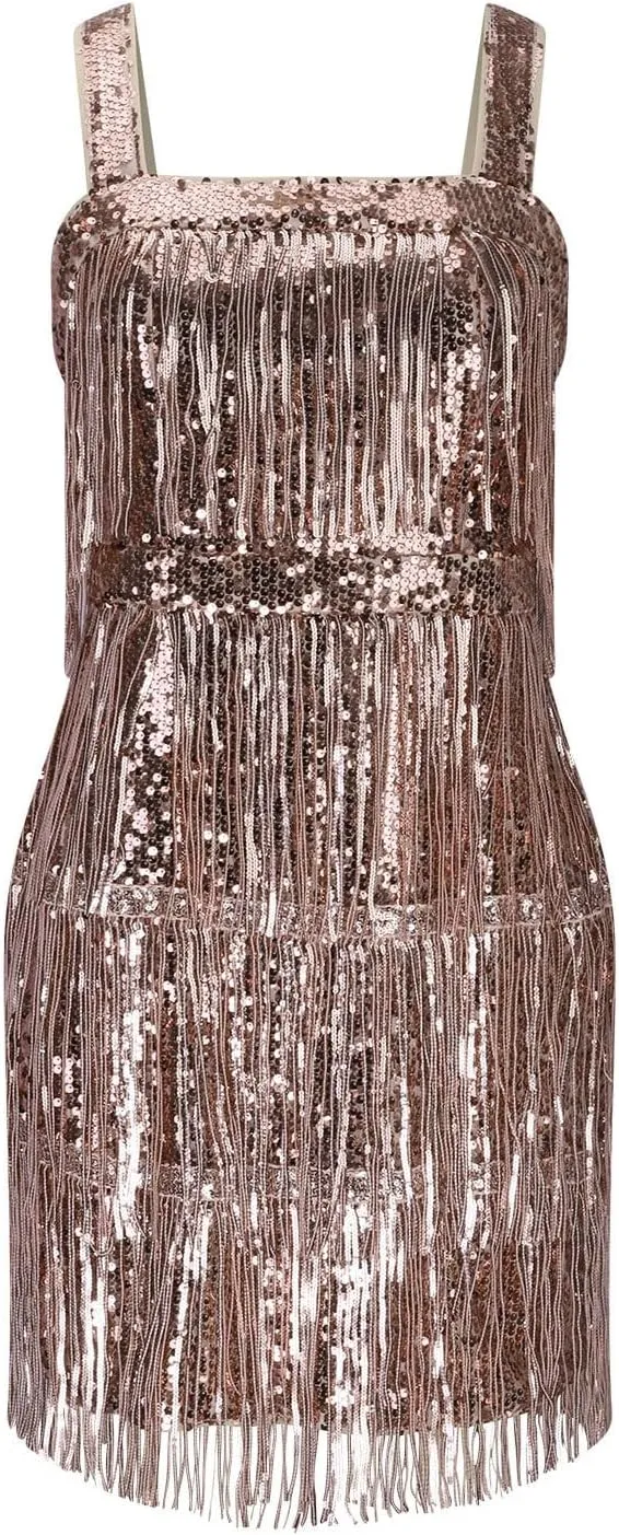 Formal Dresses for Juniors Sleeveless Spaghetti Strap Vneck Sequin Bling Fringe Dresses Homecoming Dresses Women