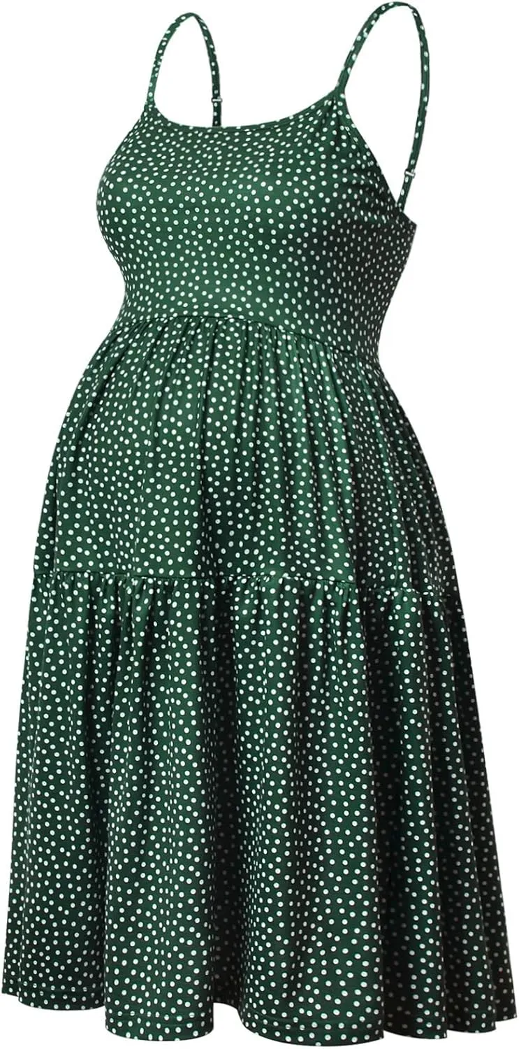 GINKANA Women's Sleeveless Maternity Dress Adjustable Strappy Summer Casual Swing Dress for Daily Wearing Or Baby Shower