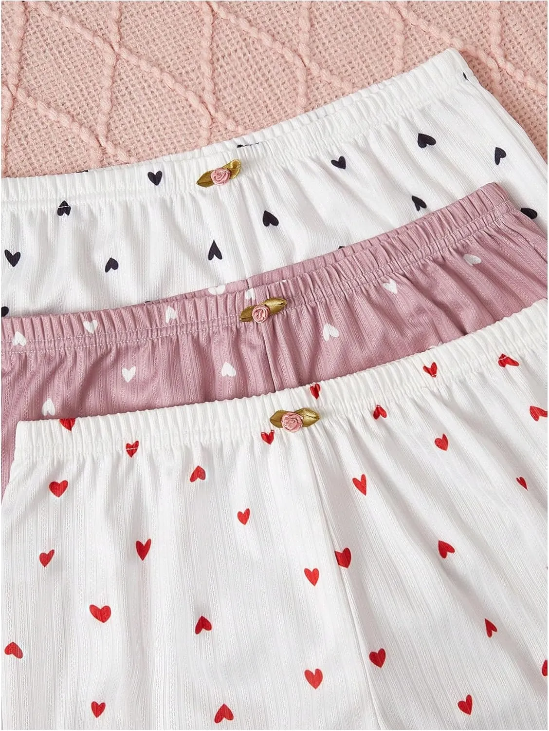 GORGLITTER Women's 6 Piece Heart Pajama Set Lace Spaghetti Strap Cami Top and Shorts Sleepwear