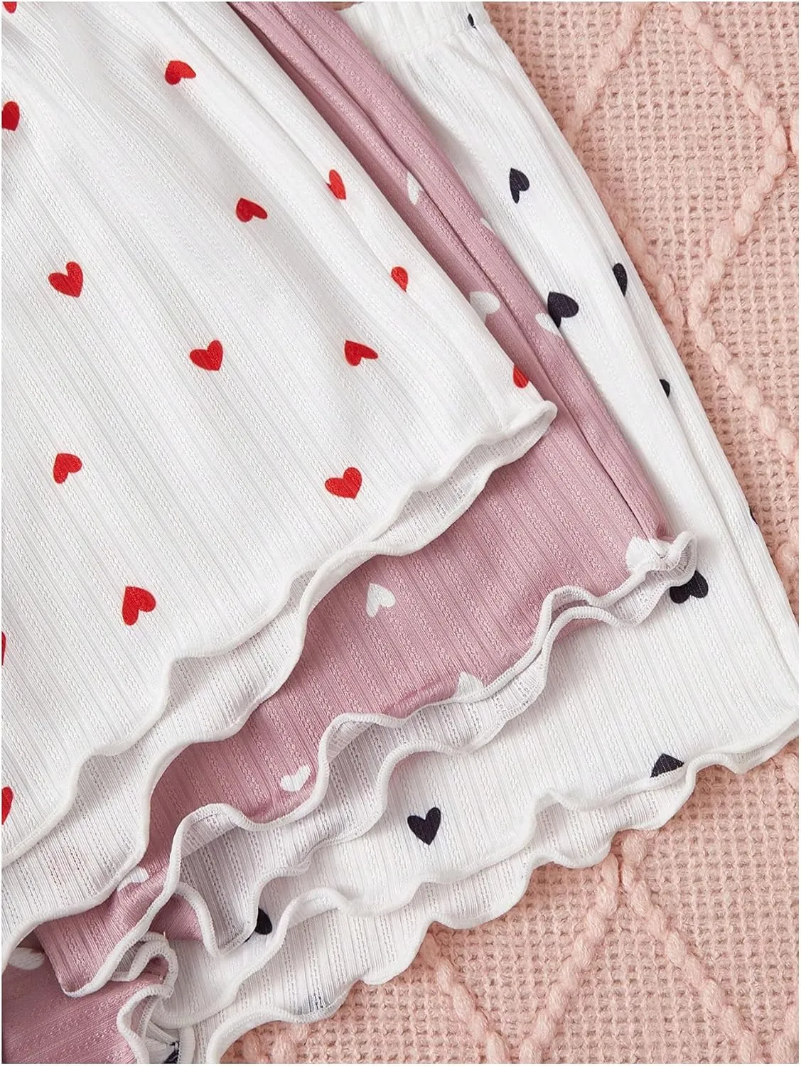 GORGLITTER Women's 6 Piece Heart Pajama Set Lace Spaghetti Strap Cami Top and Shorts Sleepwear