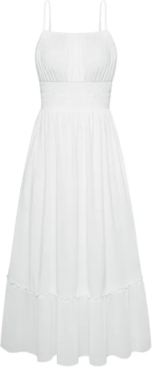 GRACE KARIN Womens 2025 Summer Dress Casual Sleeveless Spaghetti Strap Smocked Ruffle Beach Long Maxi Dress with Pockets