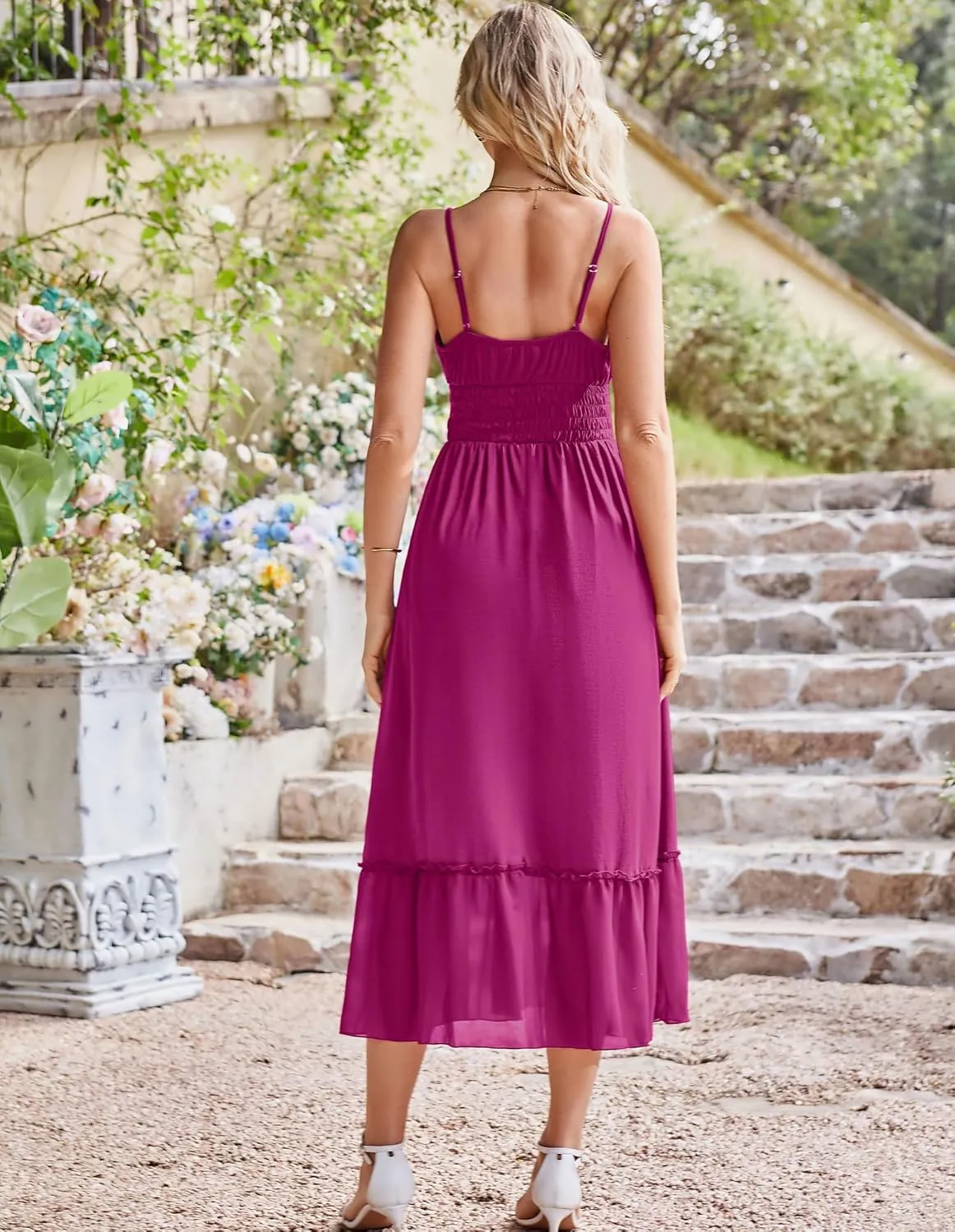 GRACE KARIN Womens 2025 Summer Dress Casual Sleeveless Spaghetti Strap Smocked Ruffle Beach Long Maxi Dress with Pockets