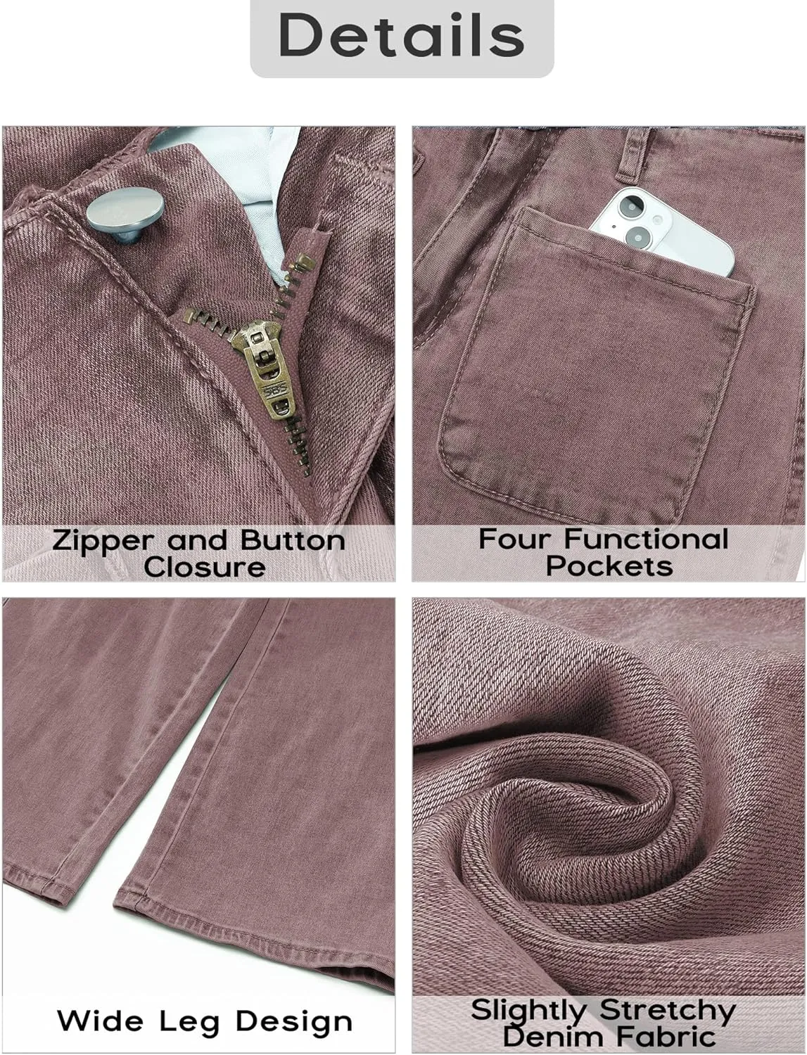 GRAPENT Wide Leg Jeans for Women High Waisted Straight Leg Stretchy Cropped Denim Pants with Pockets Jean Trousers