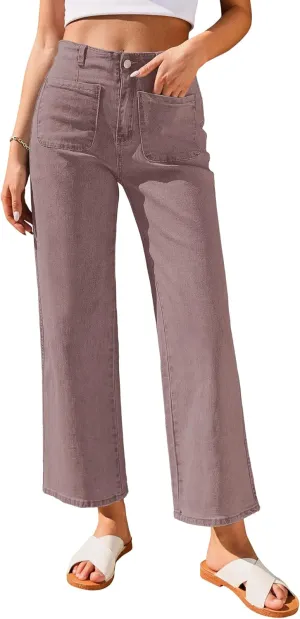 GRAPENT Wide Leg Jeans for Women High Waisted Straight Leg Stretchy Cropped Denim Pants with Pockets Jean Trousers