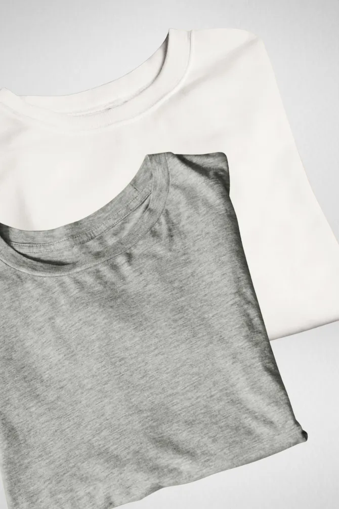 Grey Melange and White Oversized T-Shirts Combo for Women