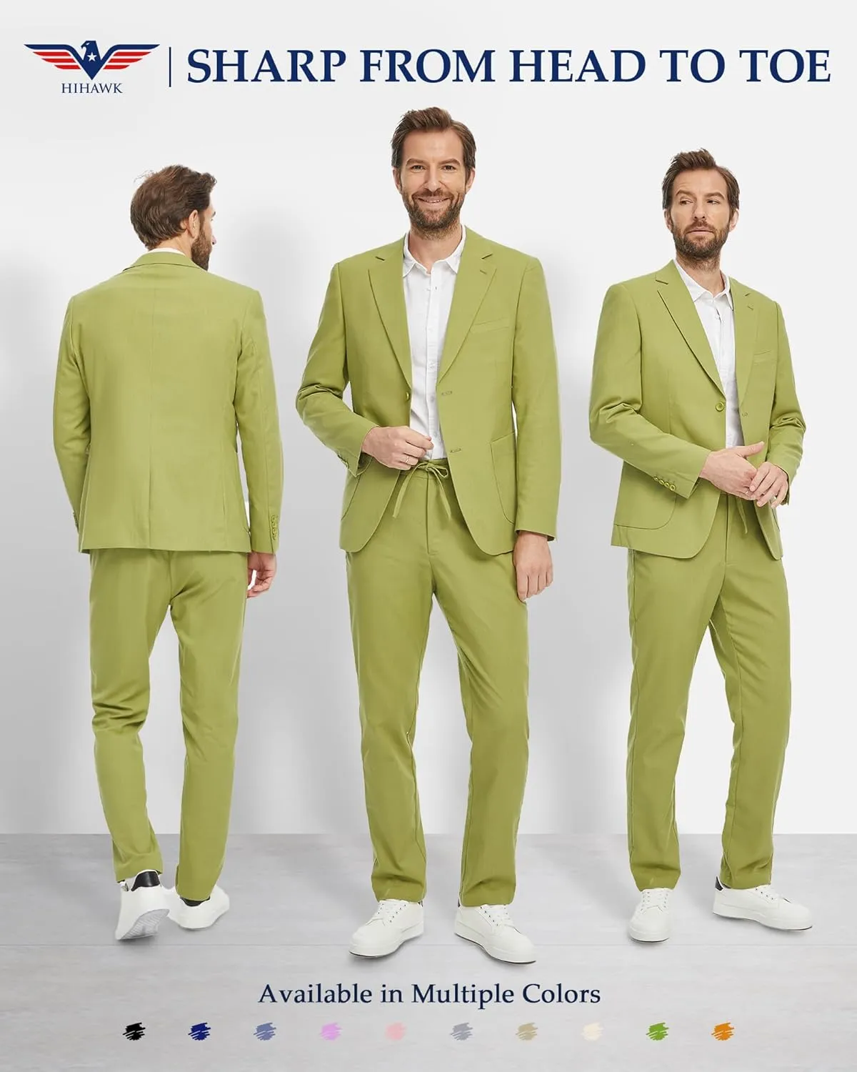 Hihawk Men's Linen Suit 2 Pieces Regular Fit, Two Buttons Lightweight Jacket and Pants for Beach Wedding, Summer Time, Prom