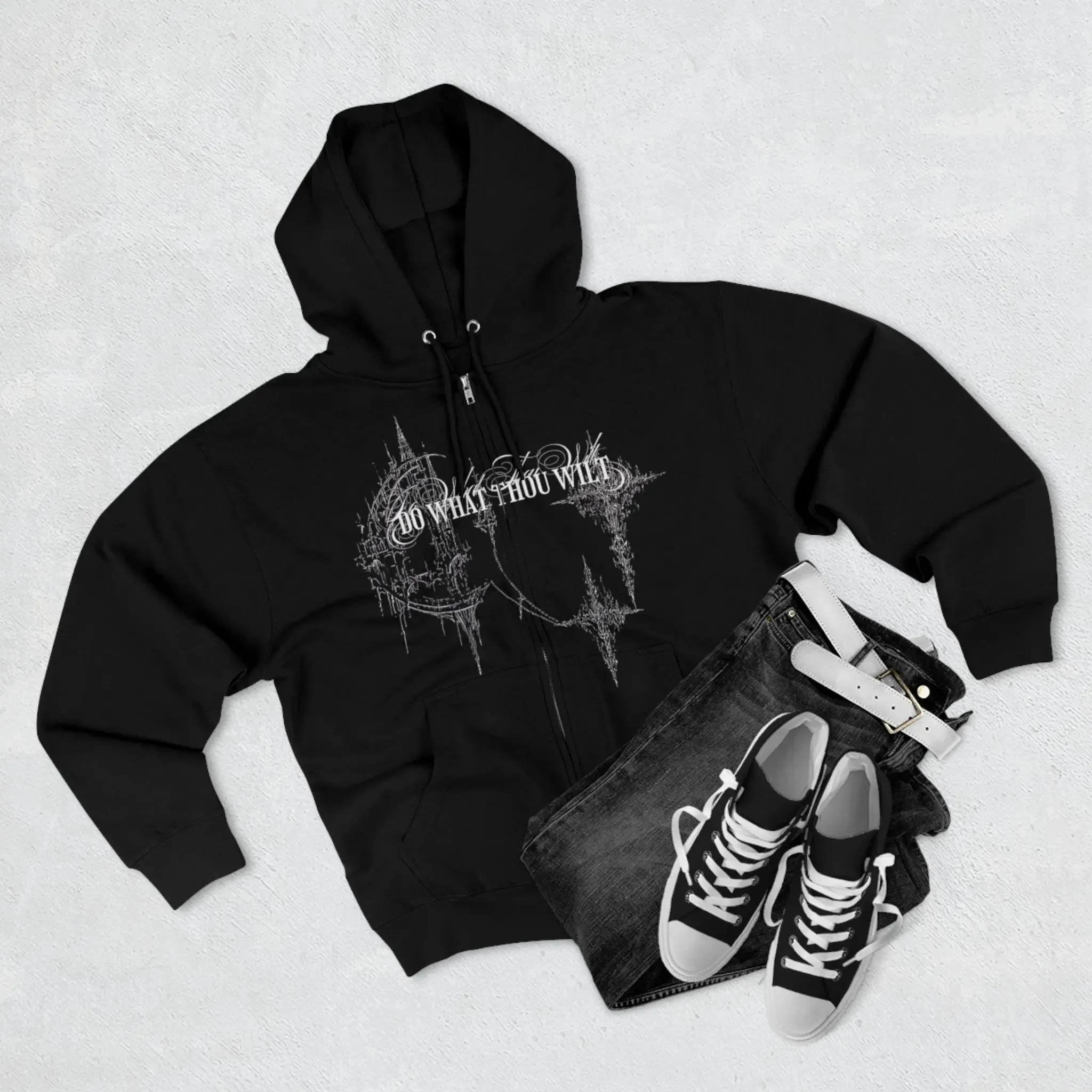 Hominus Denim Gothic Design Zip Hoodie