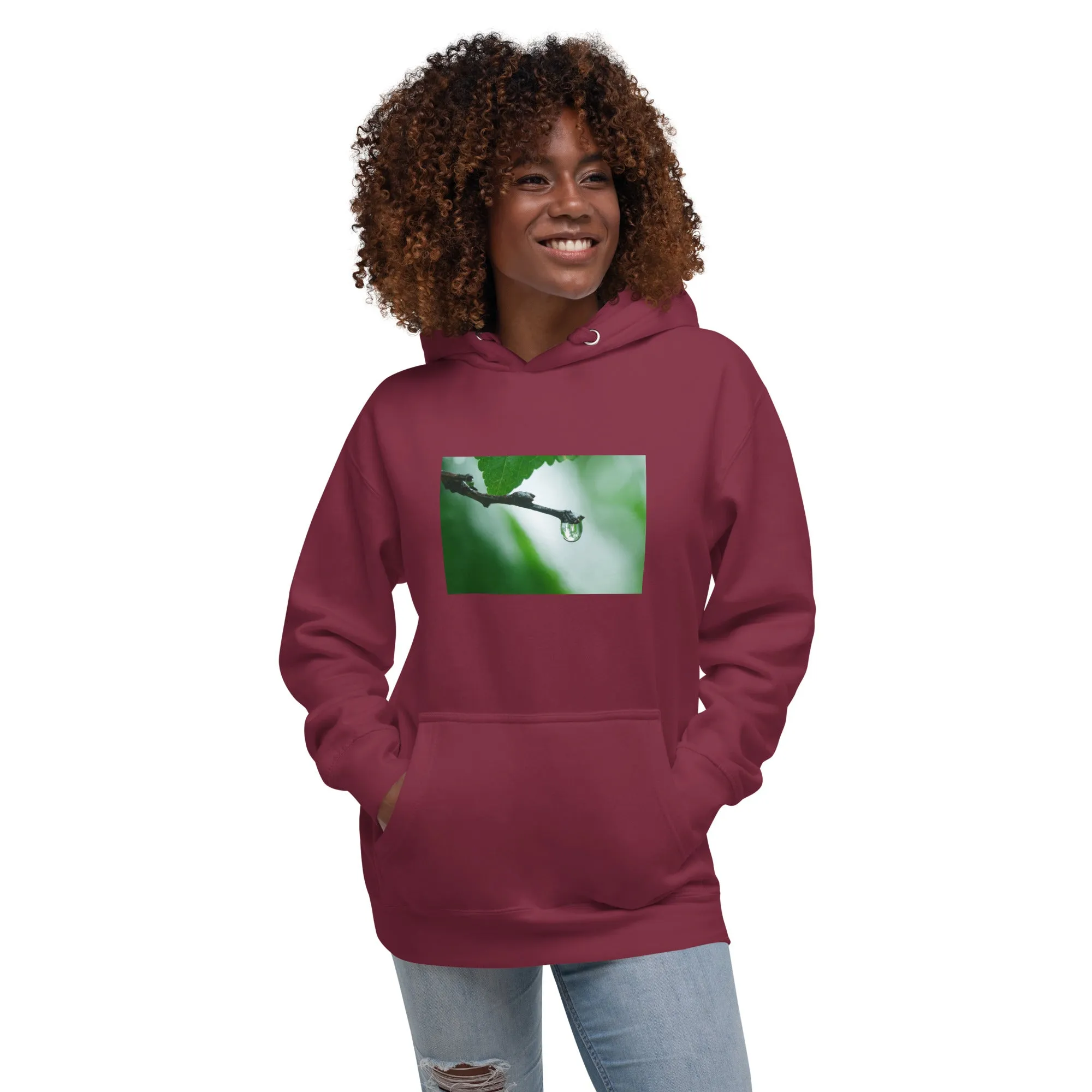 Hoodie Womens Designer (Hoodies Womens -  Nature Raindrop on Leaf 003)