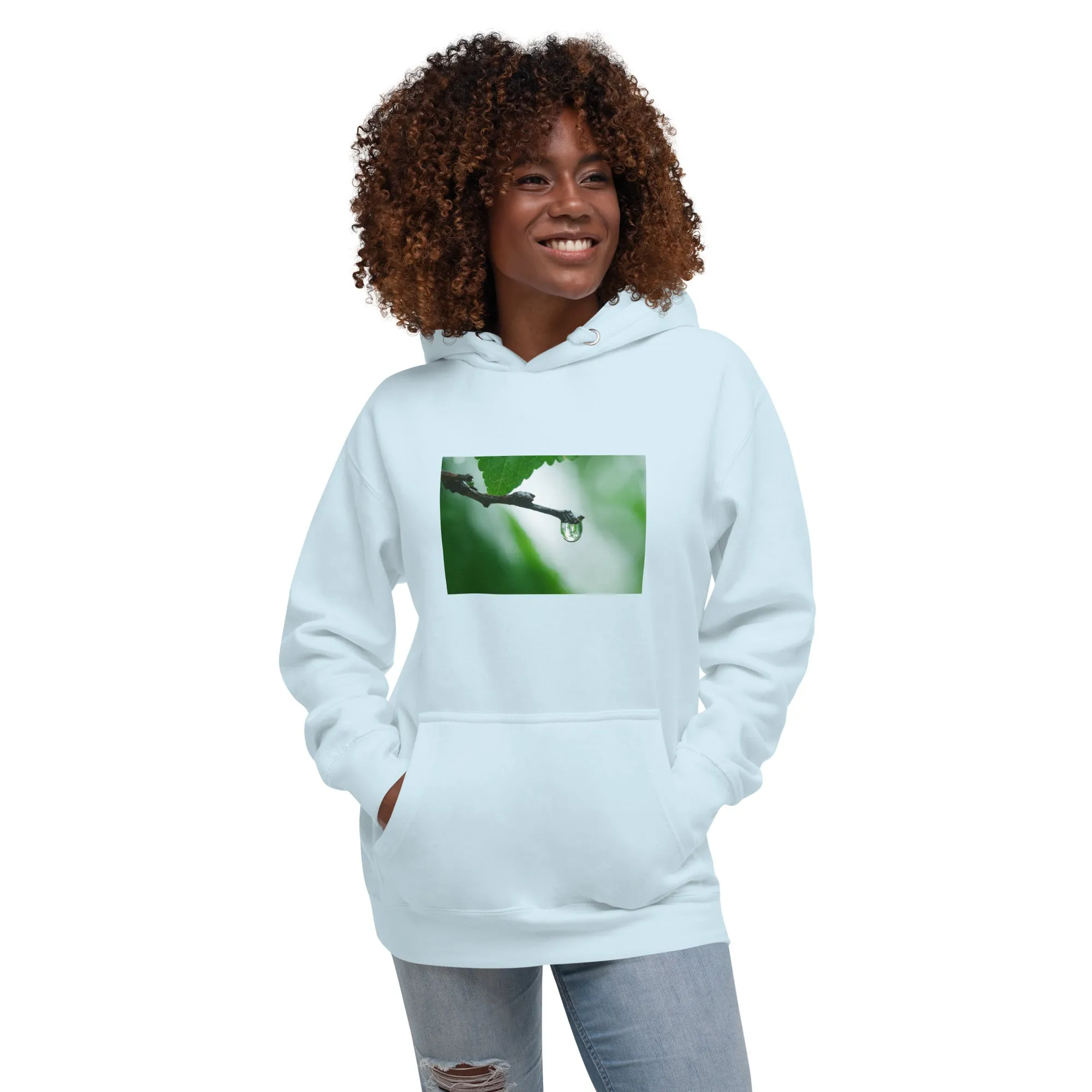 Hoodie Womens Designer (Hoodies Womens -  Nature Raindrop on Leaf 003)