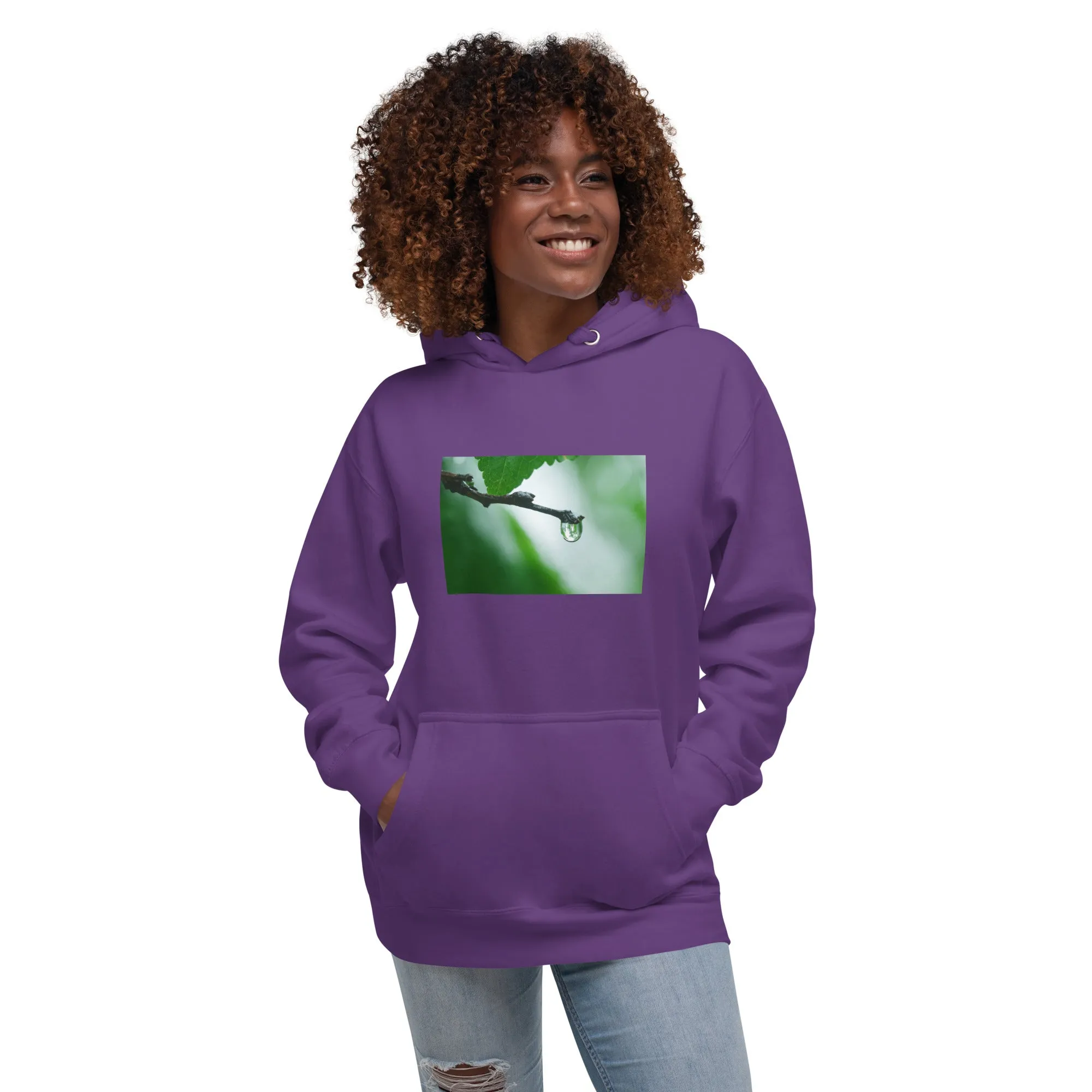 Hoodie Womens Designer (Hoodies Womens -  Nature Raindrop on Leaf 003)