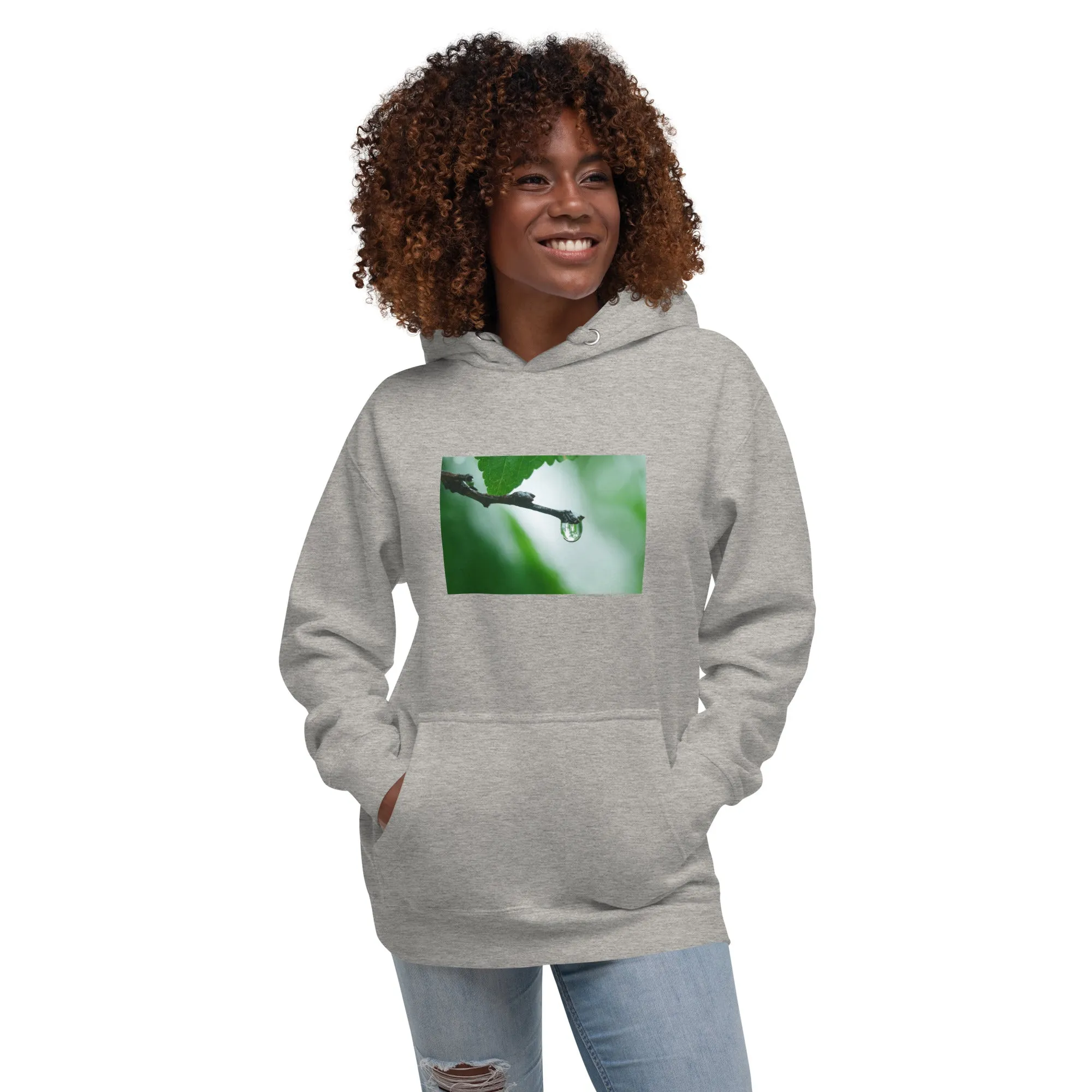 Hoodie Womens Designer (Hoodies Womens -  Nature Raindrop on Leaf 003)