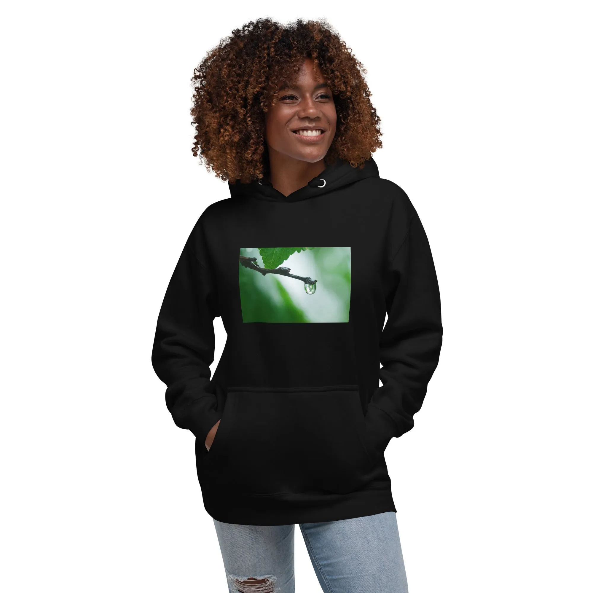 Hoodie Womens Designer (Hoodies Womens -  Nature Raindrop on Leaf 003)
