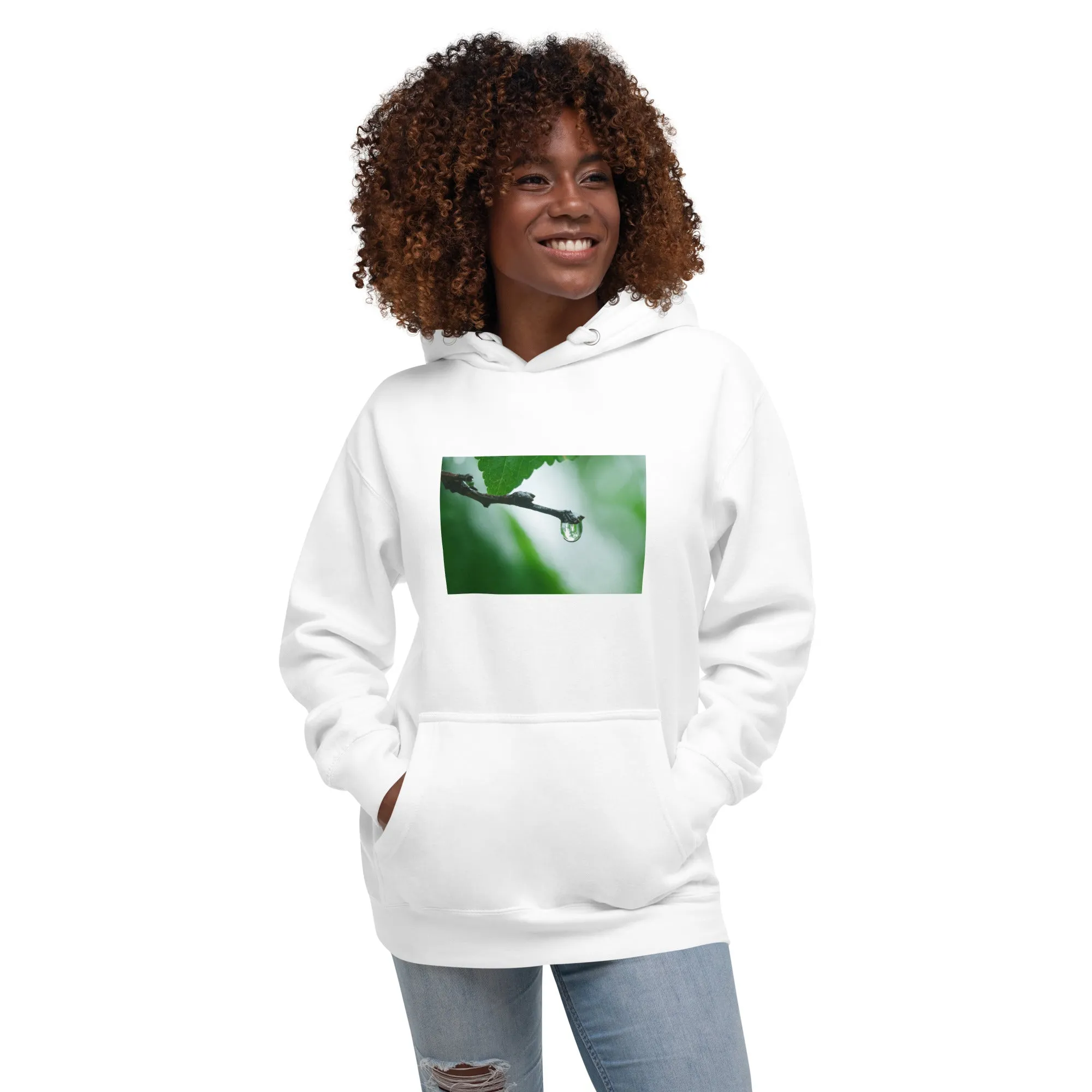 Hoodie Womens Designer (Hoodies Womens -  Nature Raindrop on Leaf 003)