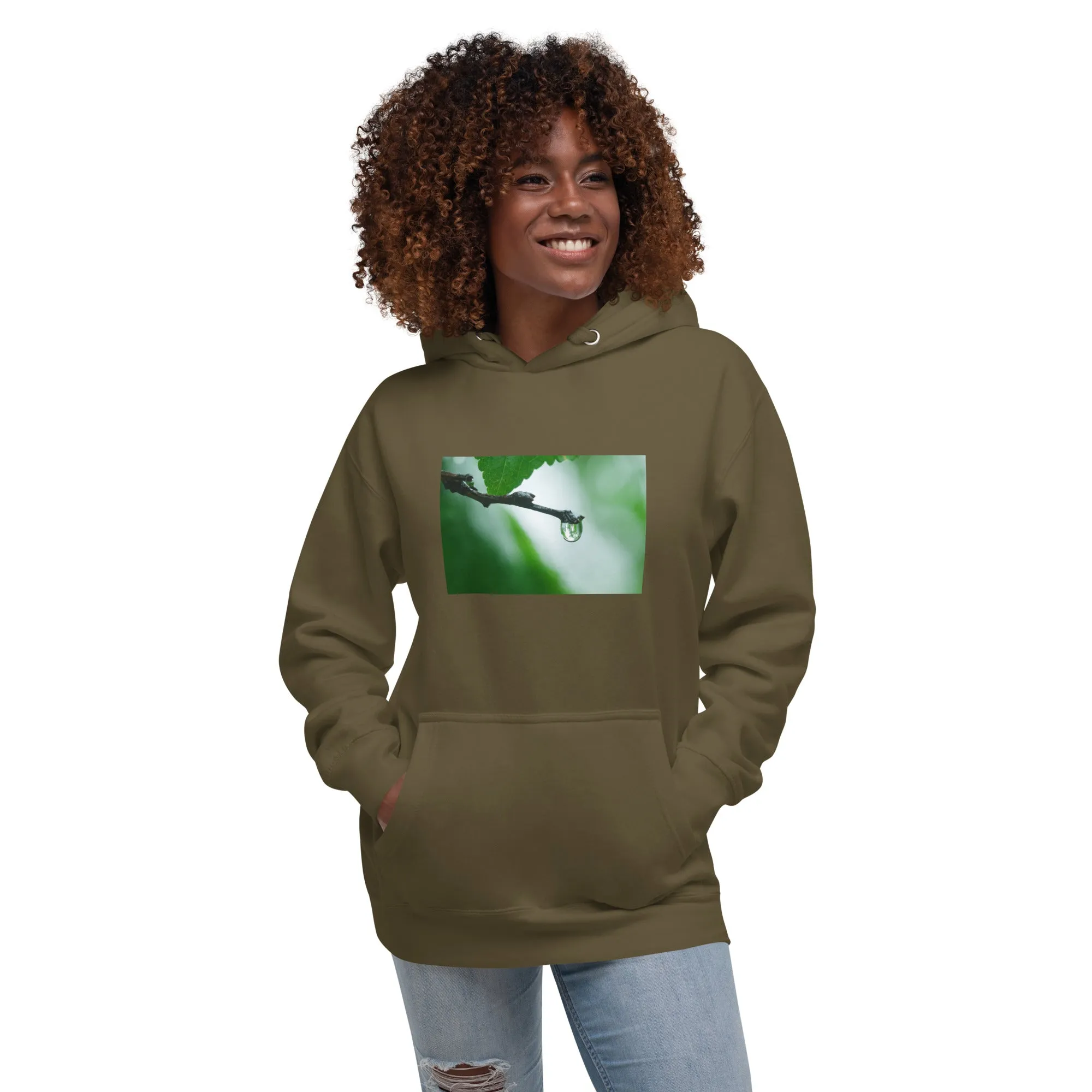 Hoodie Womens Designer (Hoodies Womens -  Nature Raindrop on Leaf 003)