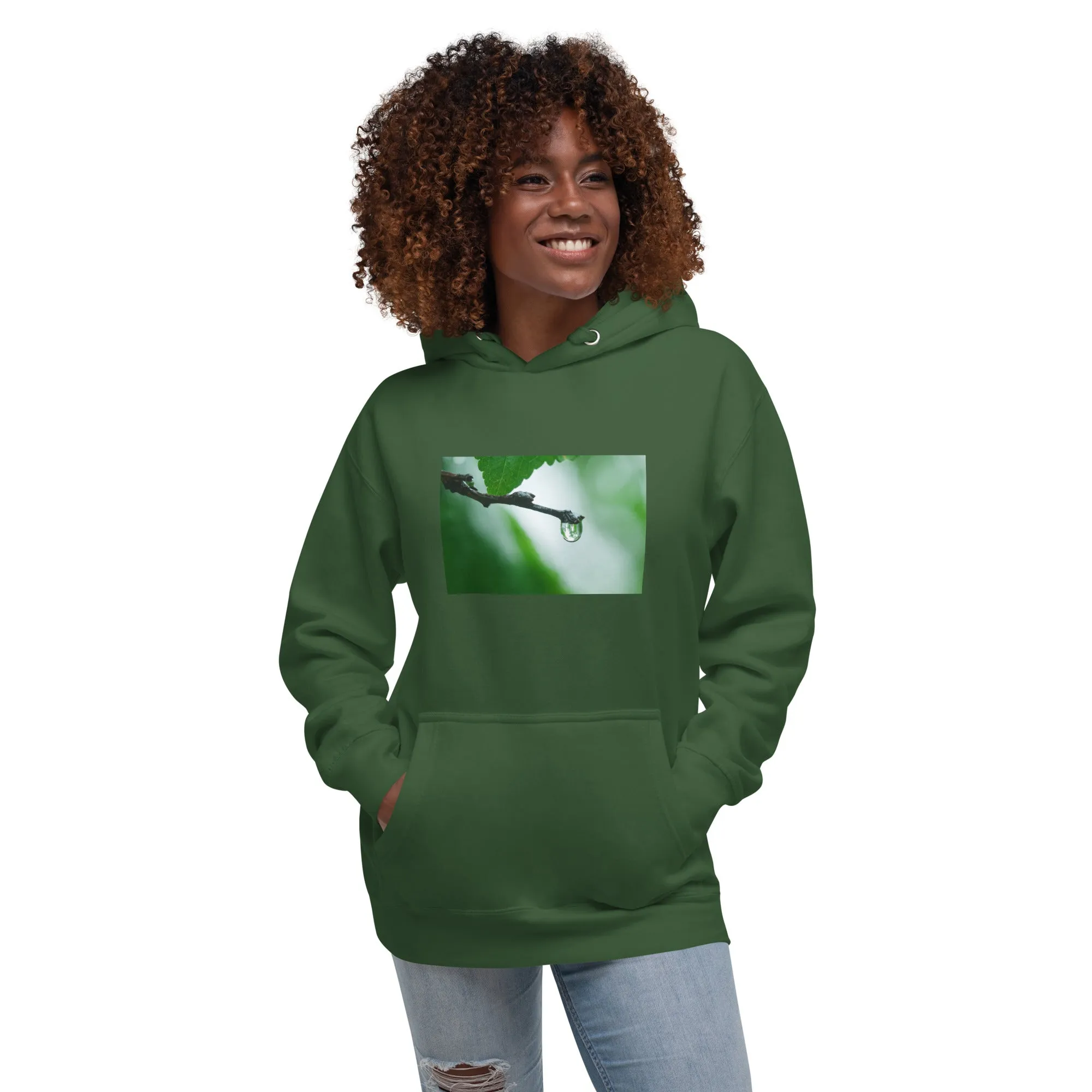 Hoodie Womens Designer (Hoodies Womens -  Nature Raindrop on Leaf 003)