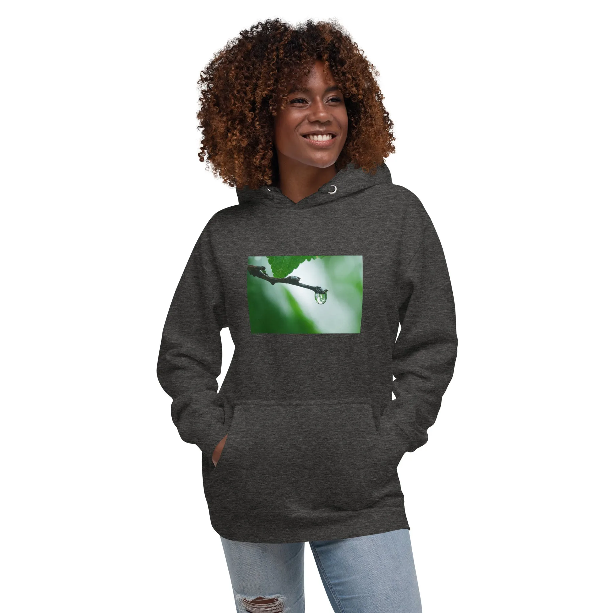 Hoodie Womens Designer (Hoodies Womens -  Nature Raindrop on Leaf 003)