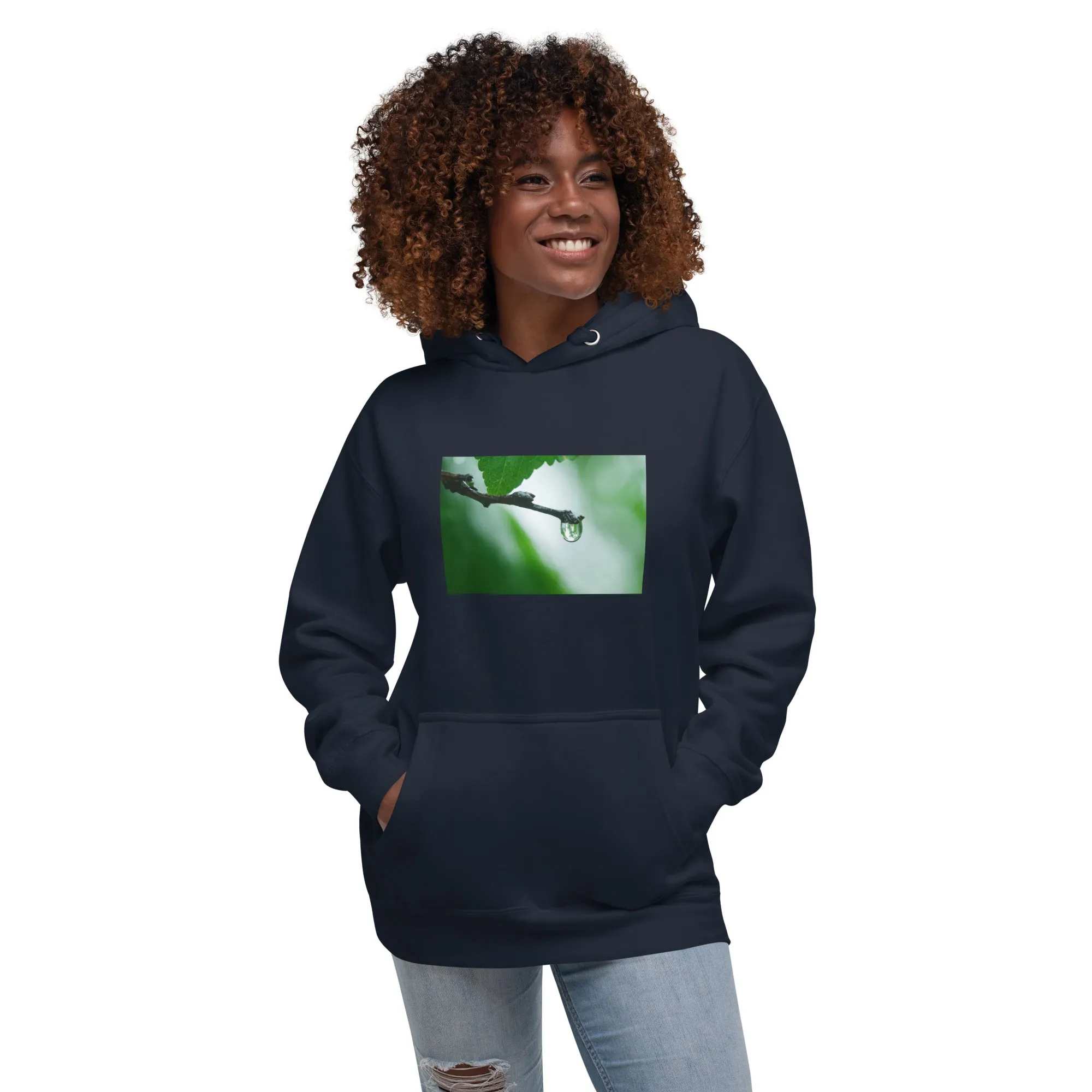Hoodie Womens Designer (Hoodies Womens -  Nature Raindrop on Leaf 003)