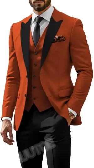 HUUTOE Mens Suits 3 Piece Slim Fit Suit for Men Groom Suit for Wedding Men's Tuxedos Homecoming Prom Suit Pants Vest Set