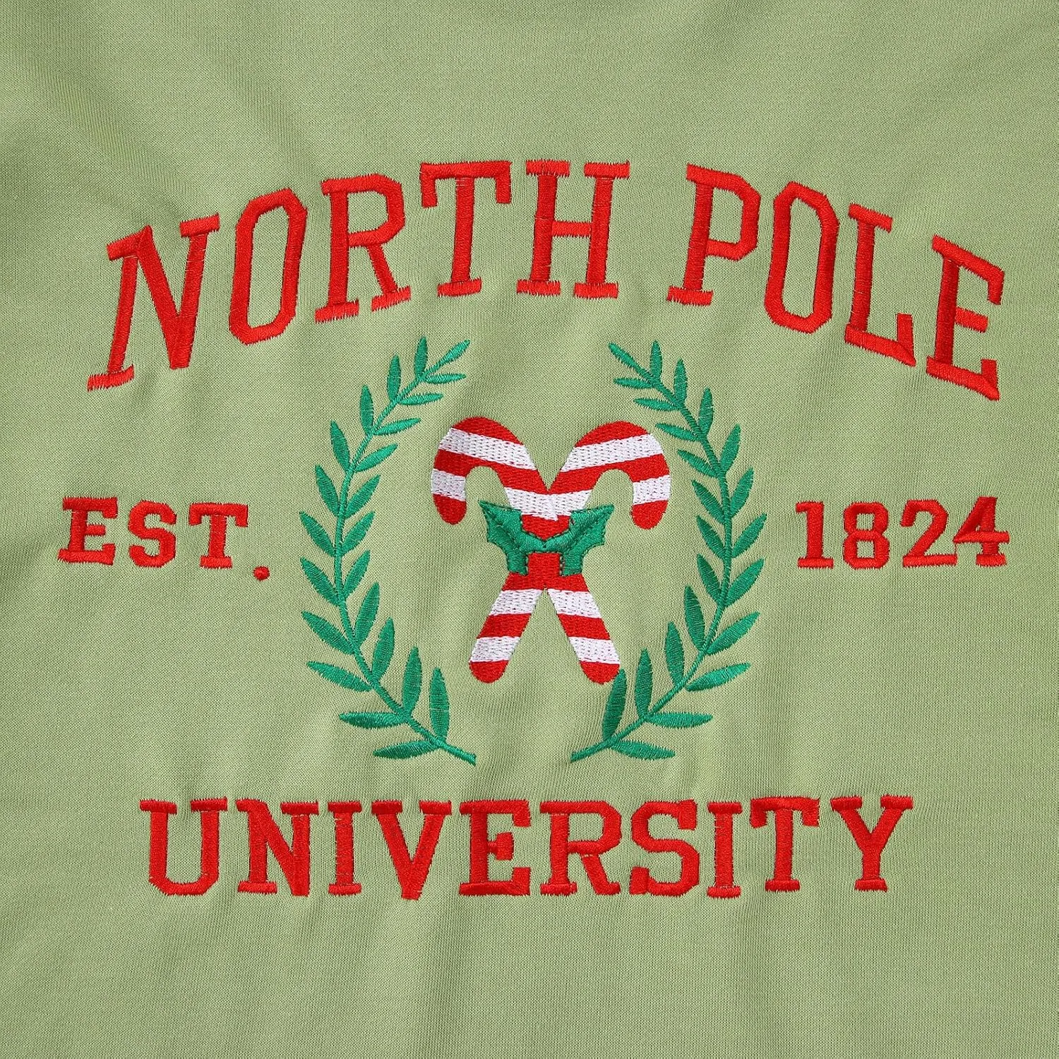 IZYJOY Christmas North Pole University Sweatshirt Women Xmas Candy Embroidered Shirt Crewneck Oversized Holiday Pullover Top