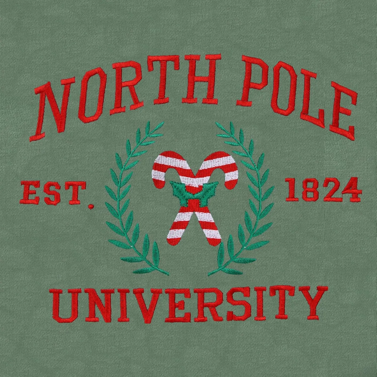 IZYJOY Christmas North Pole University Sweatshirt Women Xmas Candy Embroidered Shirt Crewneck Oversized Holiday Pullover Top
