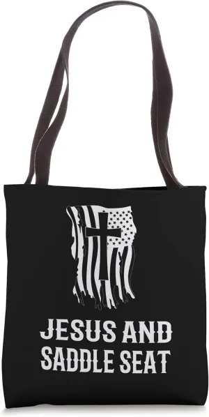 Jesus and Saddle Seat! Funny Saddle Seat and Horse Riding Tote Bag