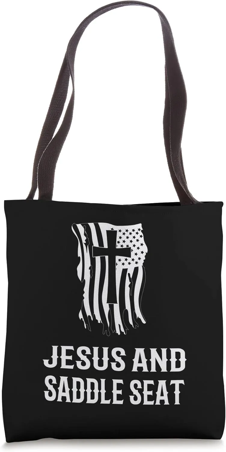 Jesus and Saddle Seat! Funny Saddle Seat and Horse Riding Tote Bag