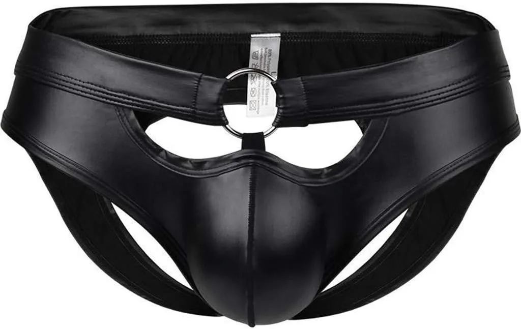 Jockstrap for Men Leather Hollow out Thong Sexy Bikini Mens Jock Strap Bulge Pouch Briefs
