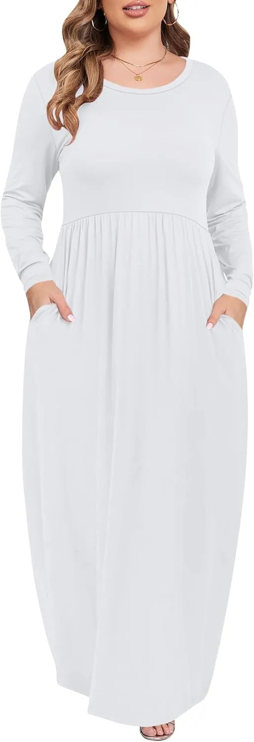 KARALIN Women's Plus Size Maxi Dresses for Curvy Women Long Sleeve Casual Dress