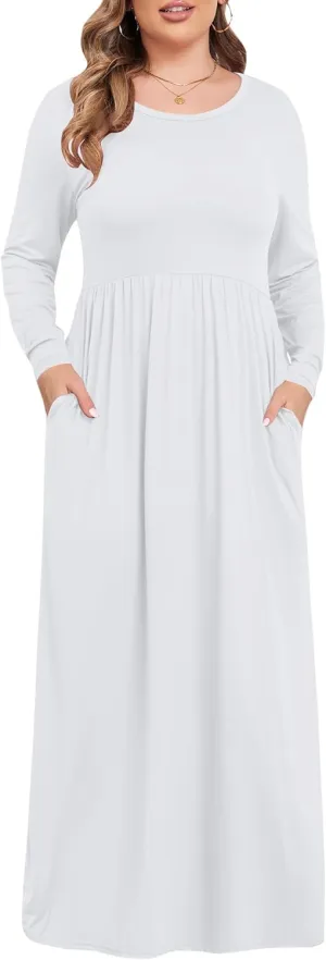 KARALIN Women's Plus Size Maxi Dresses for Curvy Women Long Sleeve Casual Dress
