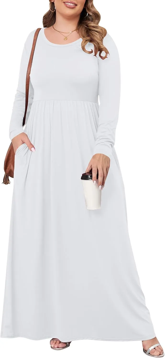 KARALIN Women's Plus Size Maxi Dresses for Curvy Women Long Sleeve Casual Dress