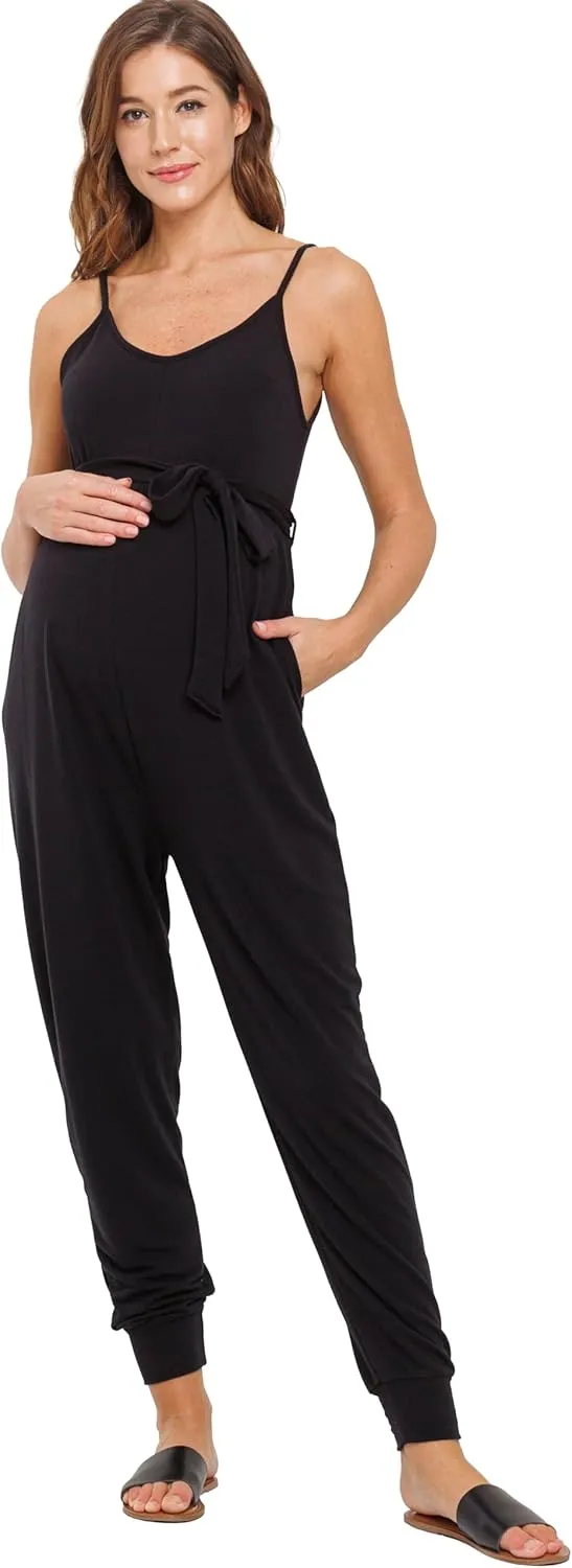 LaClef Womens Sleeveless Drawstring High Waist Maternity Jumpsuit
